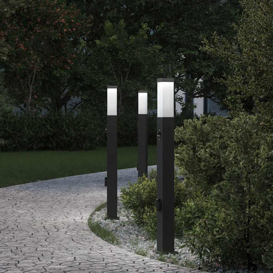 vidaXL Bollard Lights with Sensor&Outlet 3 pcs 80 cm Black IP44