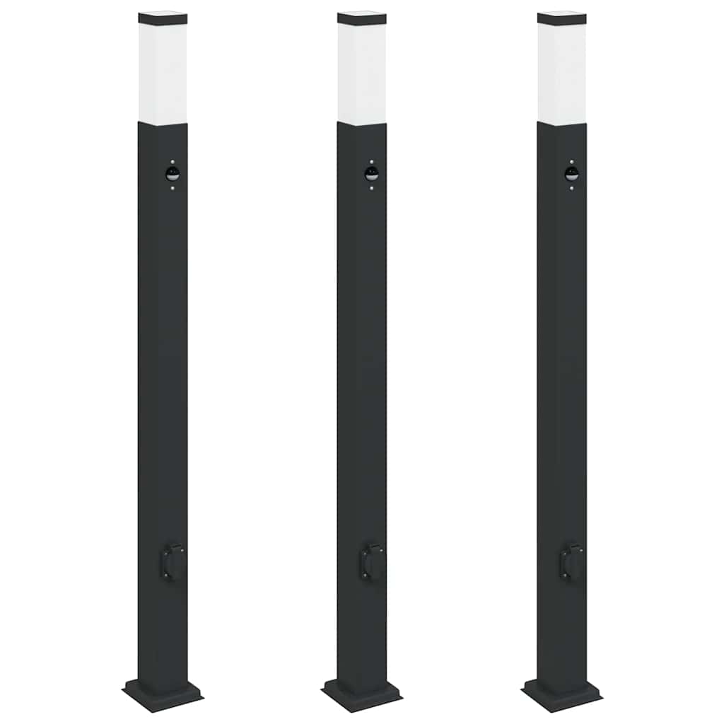 vidaXL Bollard Lights with Sensor&Outlet 3 pcs 110 cm Black IP44
