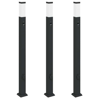 vidaXL Bollard Lights with Sensor&Outlet 3 pcs 110 cm Black IP44