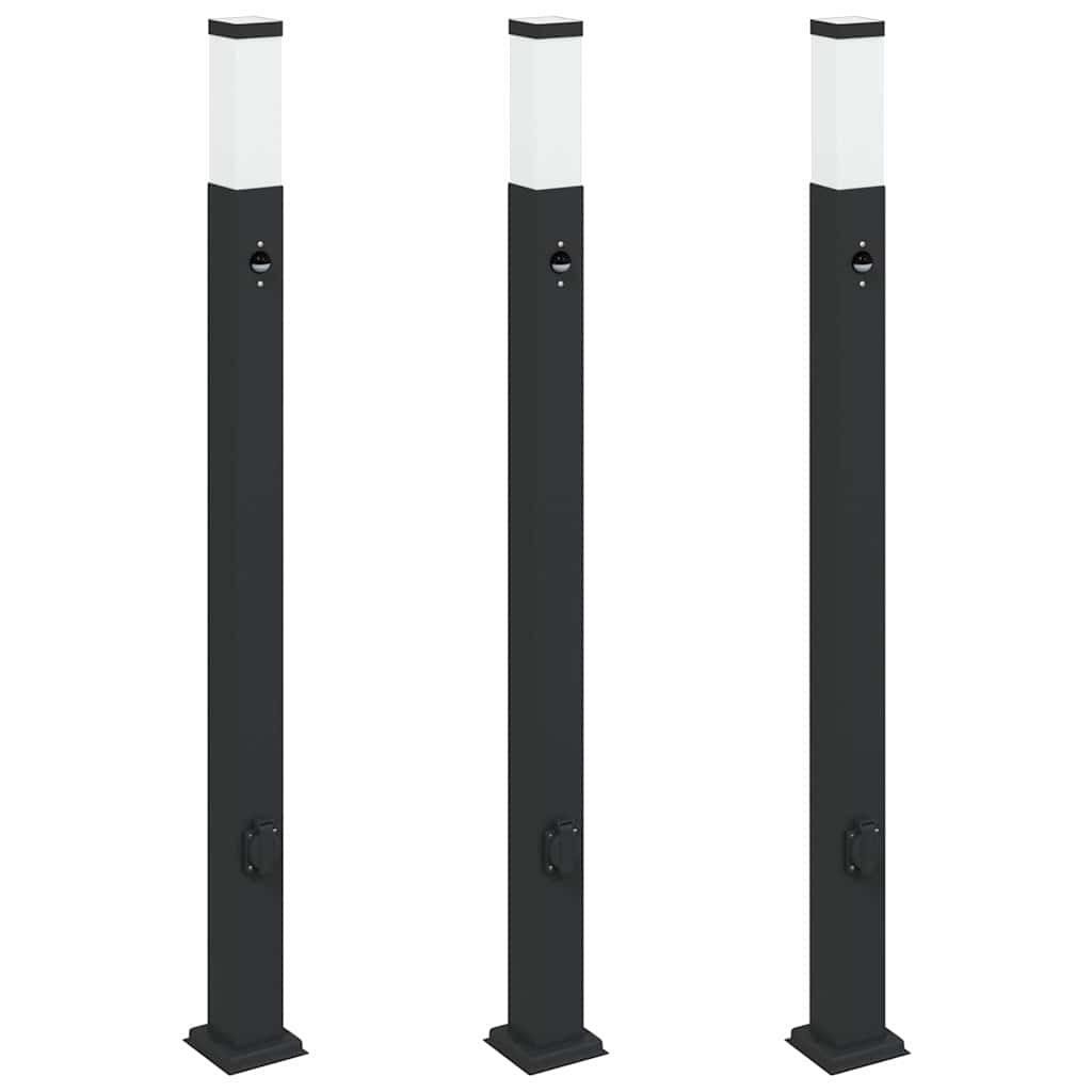 vidaXL Bollard Lights with Sensor&Outlet 3 pcs 110 cm Black IP44