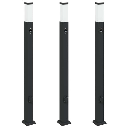vidaXL Bollard Lights with Sensor&Outlet 3 pcs 110 cm Black IP44