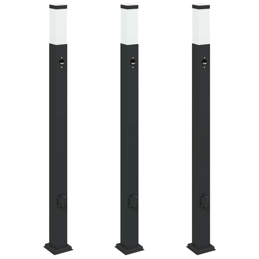 vidaXL Bollard Lights with Sensor&Outlet 3 pcs 110 cm Black IP44