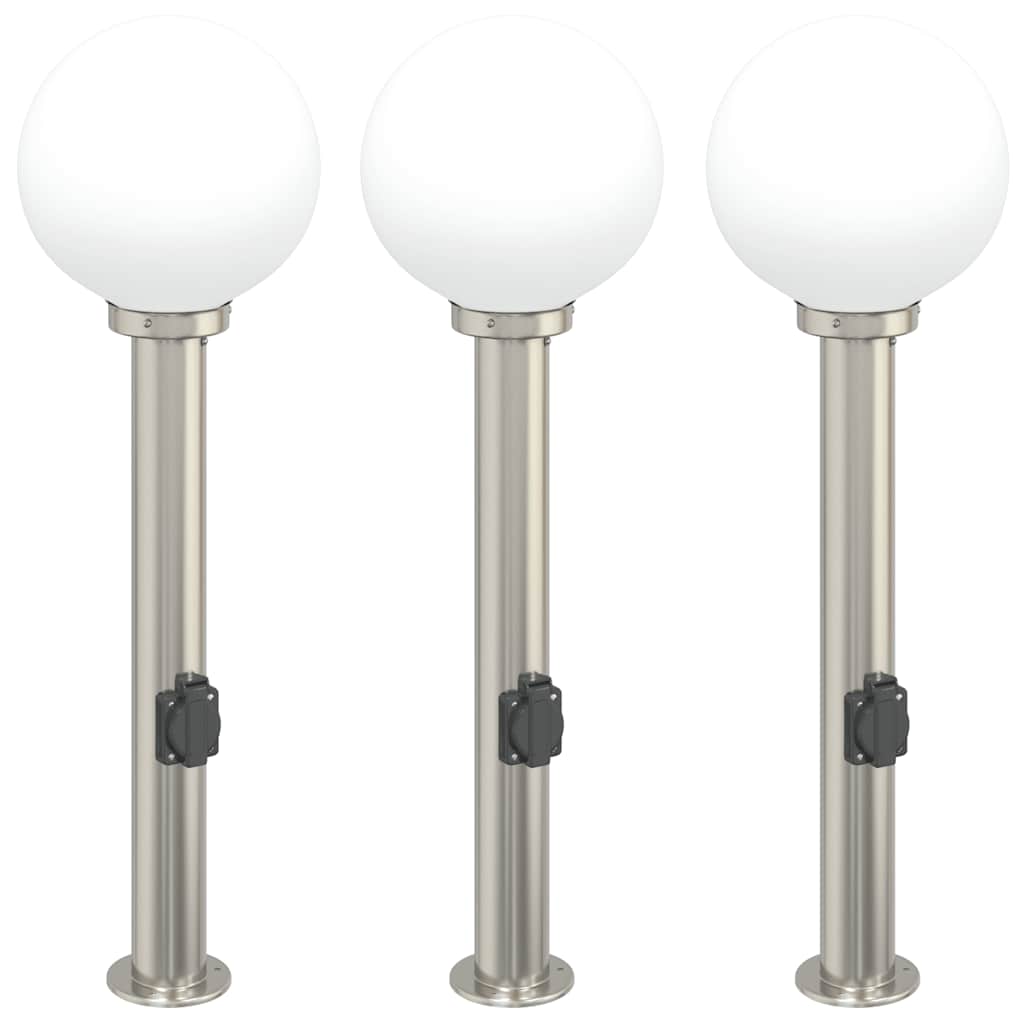 vidaXL Bollard Lights with Outlet 3 pcs 80 cm Stainless Steel IP44