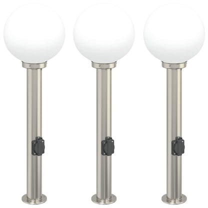 vidaXL Bollard Lights with Outlet 3 pcs 80 cm Stainless Steel IP44