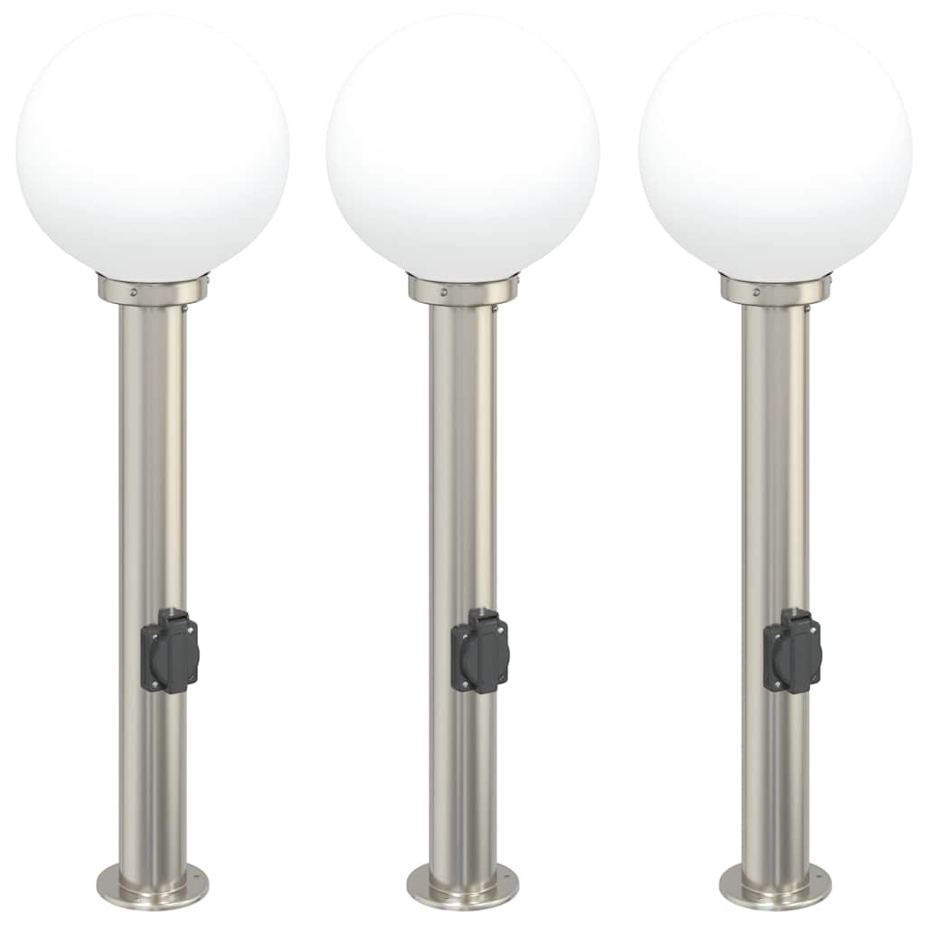 vidaXL Bollard Lights with Outlet 3 pcs 80 cm Stainless Steel IP44