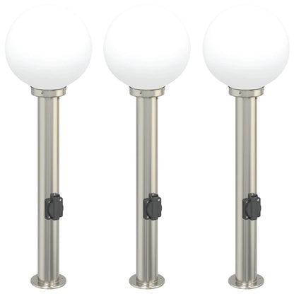 vidaXL Bollard Lights with Outlet 3 pcs 80 cm Stainless Steel IP44