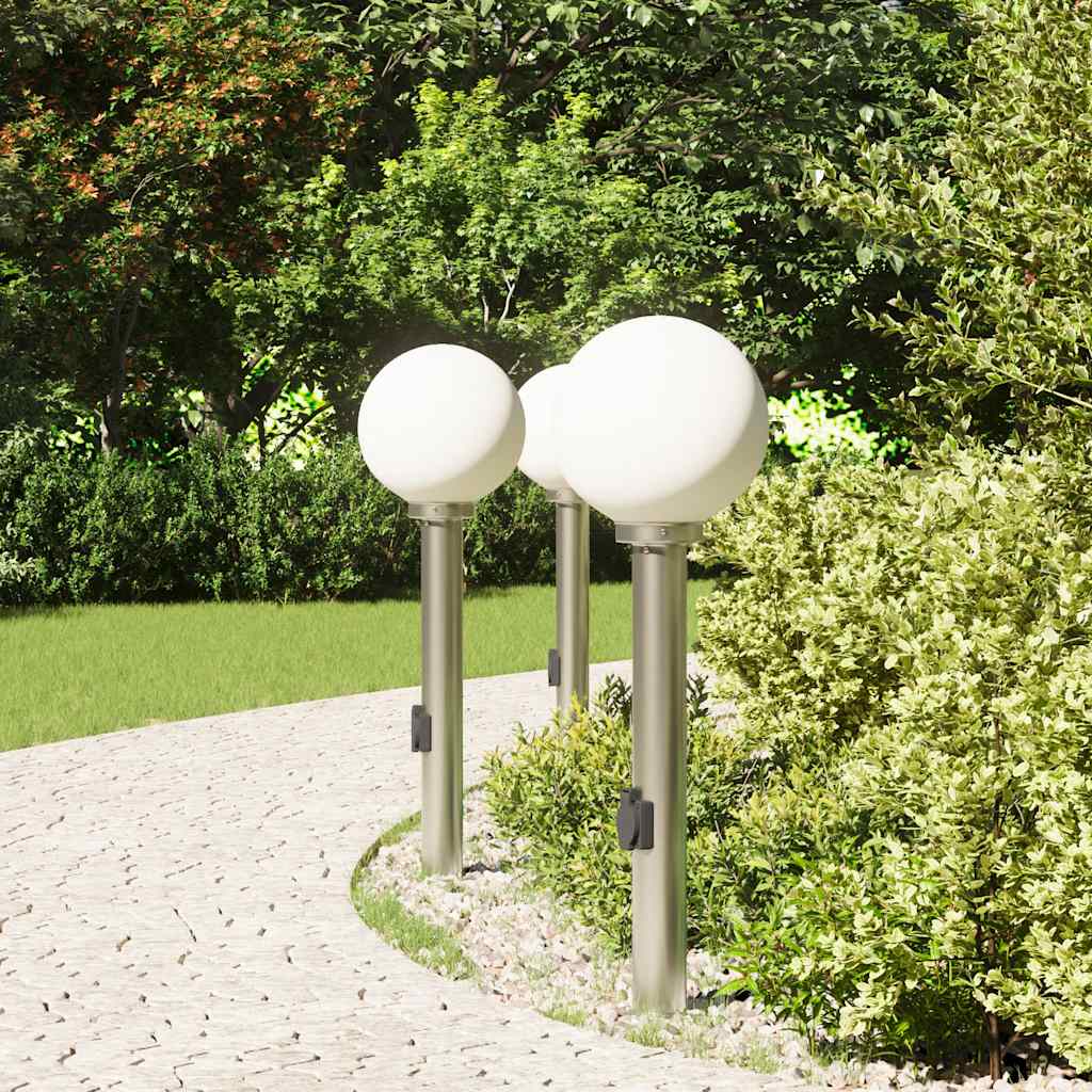 vidaXL Bollard Lights with Outlet 3 pcs 80 cm Stainless Steel IP44