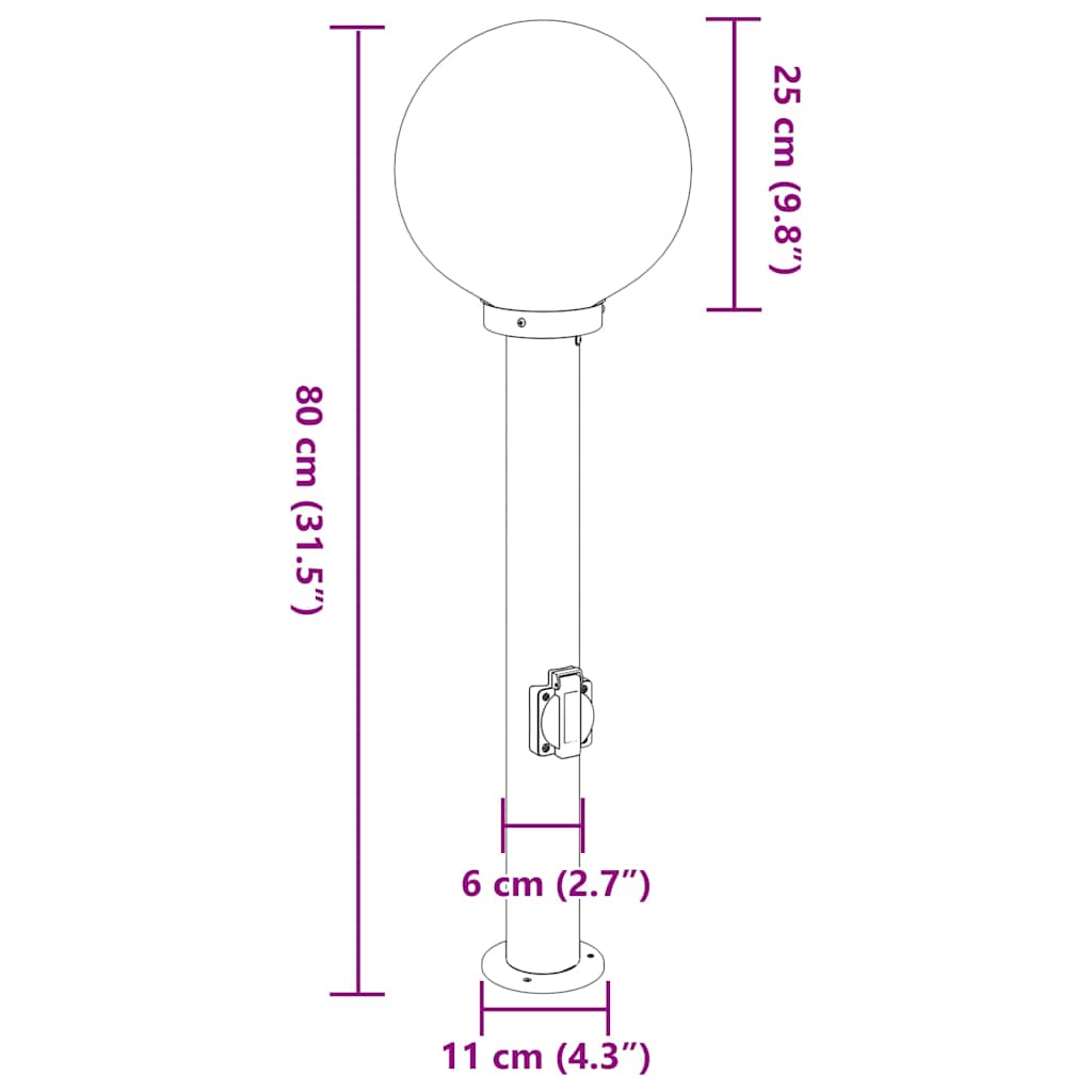 vidaXL Bollard Lights with Outlet 3 pcs 80 cm Stainless Steel IP44