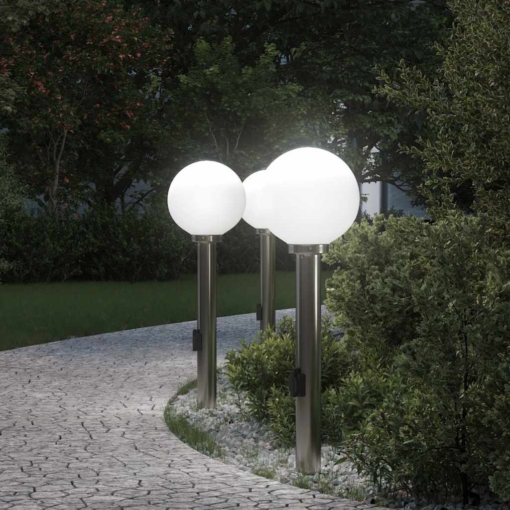 vidaXL Bollard Lights with Outlet 3 pcs 80 cm Stainless Steel IP44