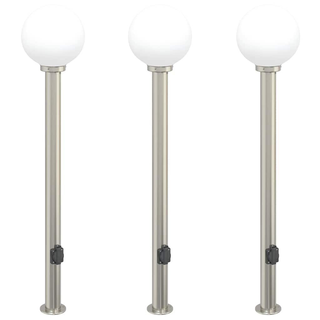 vidaXL Bollard Lights with Outlet 3 pcs 120 cm Stainless Steel IP44