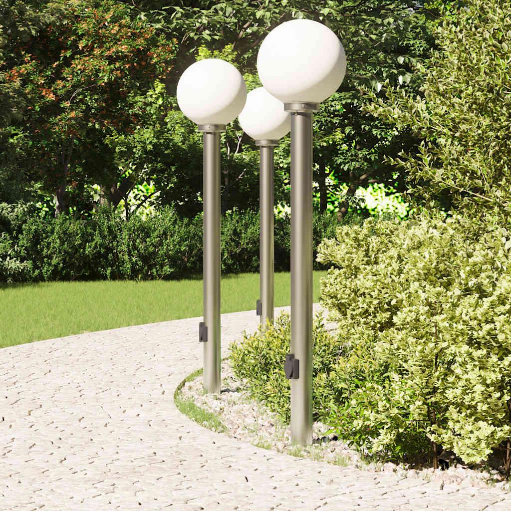 vidaXL Bollard Lights with Outlet 3 pcs 120 cm Stainless Steel IP44
