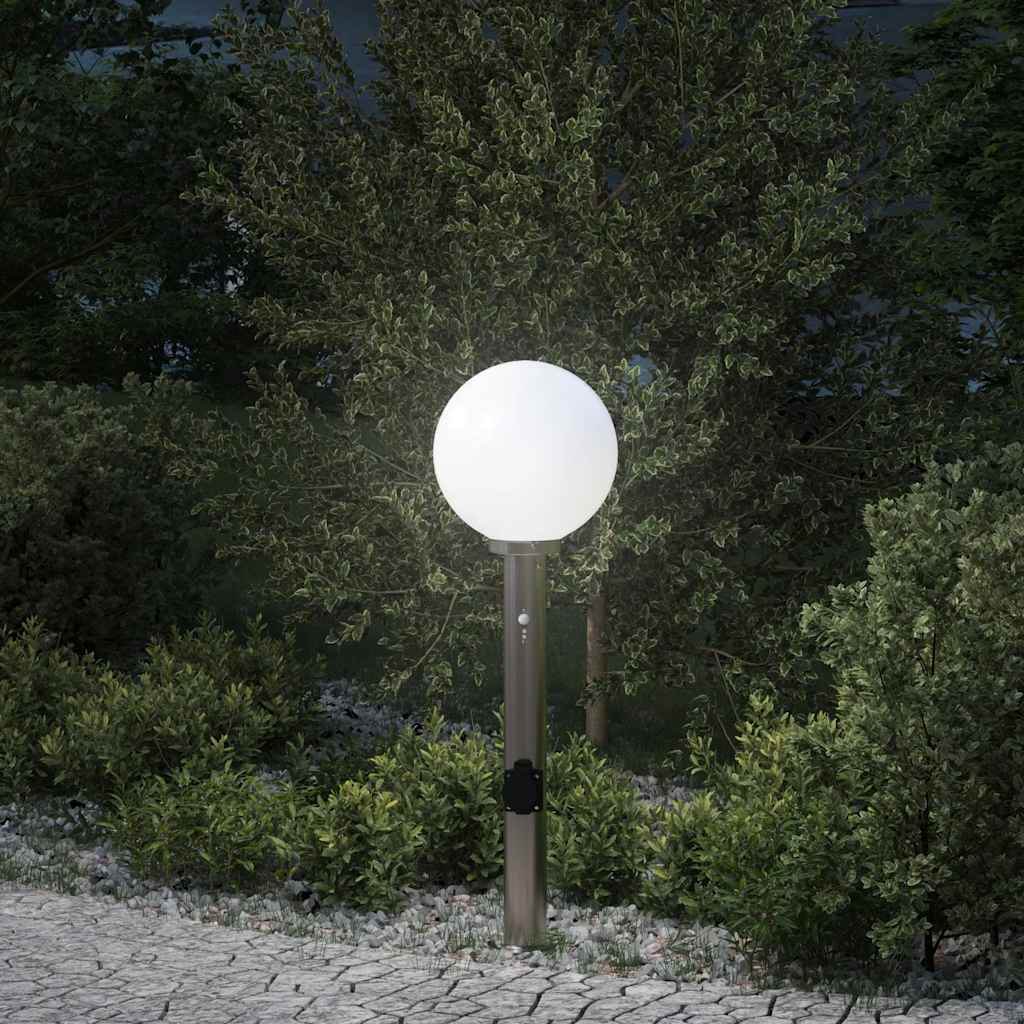 vidaXL Bollard Light with Sensor&Outlet 80 cm Stainless Steel IP44
