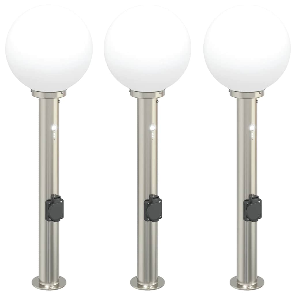 vidaXL Bollard Lights with Sensor&Outlet 3 pcs 80 cm Stainless Steel IP44