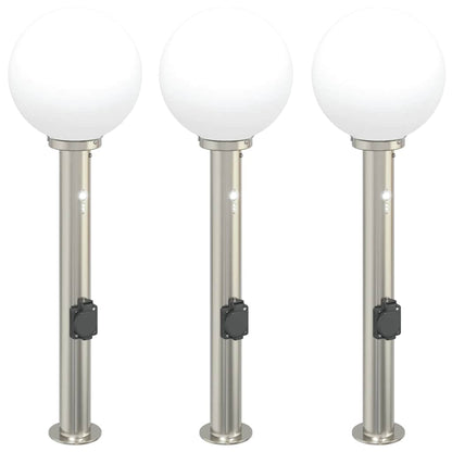 vidaXL Bollard Lights with Sensor&Outlet 3 pcs 80 cm Stainless Steel IP44