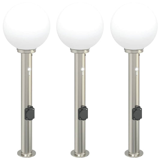 vidaXL Bollard Lights with Sensor&Outlet 3 pcs 80 cm Stainless Steel IP44