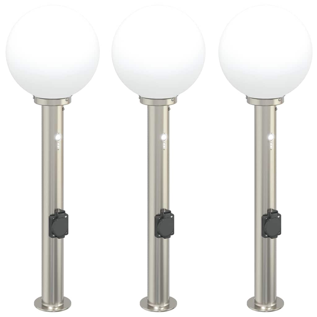 vidaXL Bollard Lights with Sensor&Outlet 3 pcs 80 cm Stainless Steel IP44
