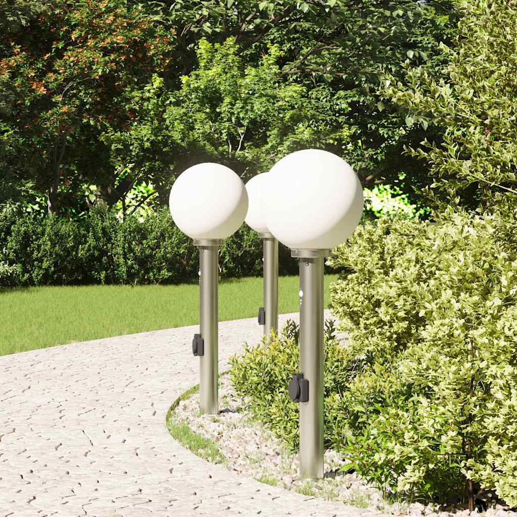 vidaXL Bollard Lights with Sensor&Outlet 3 pcs 80 cm Stainless Steel IP44