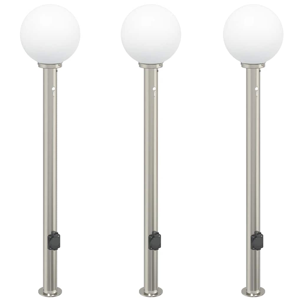 vidaXL Bollard Lights with Sensor&Outlet 3 pcs 120 cm Stainless Steel IP44