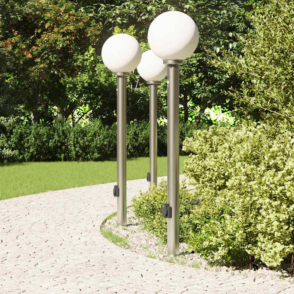 vidaXL Bollard Lights with Sensor&Outlet 3 pcs 120 cm Stainless Steel IP44