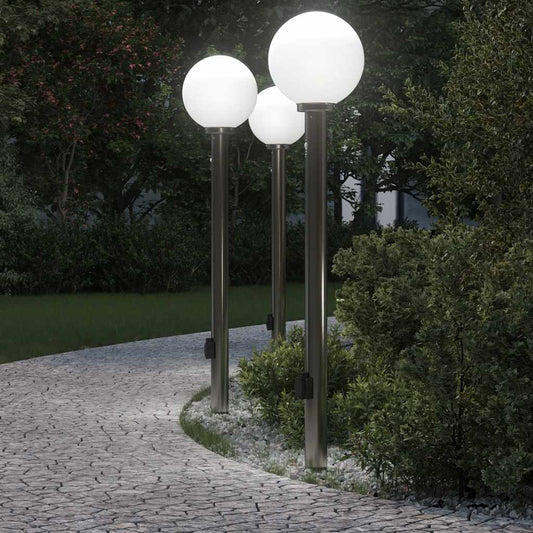 vidaXL Bollard Lights with Sensor&Outlet 3 pcs 120 cm Stainless Steel IP44