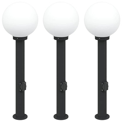 vidaXL Bollard Lights with Outlet 3 pcs 80 cm Black IP44