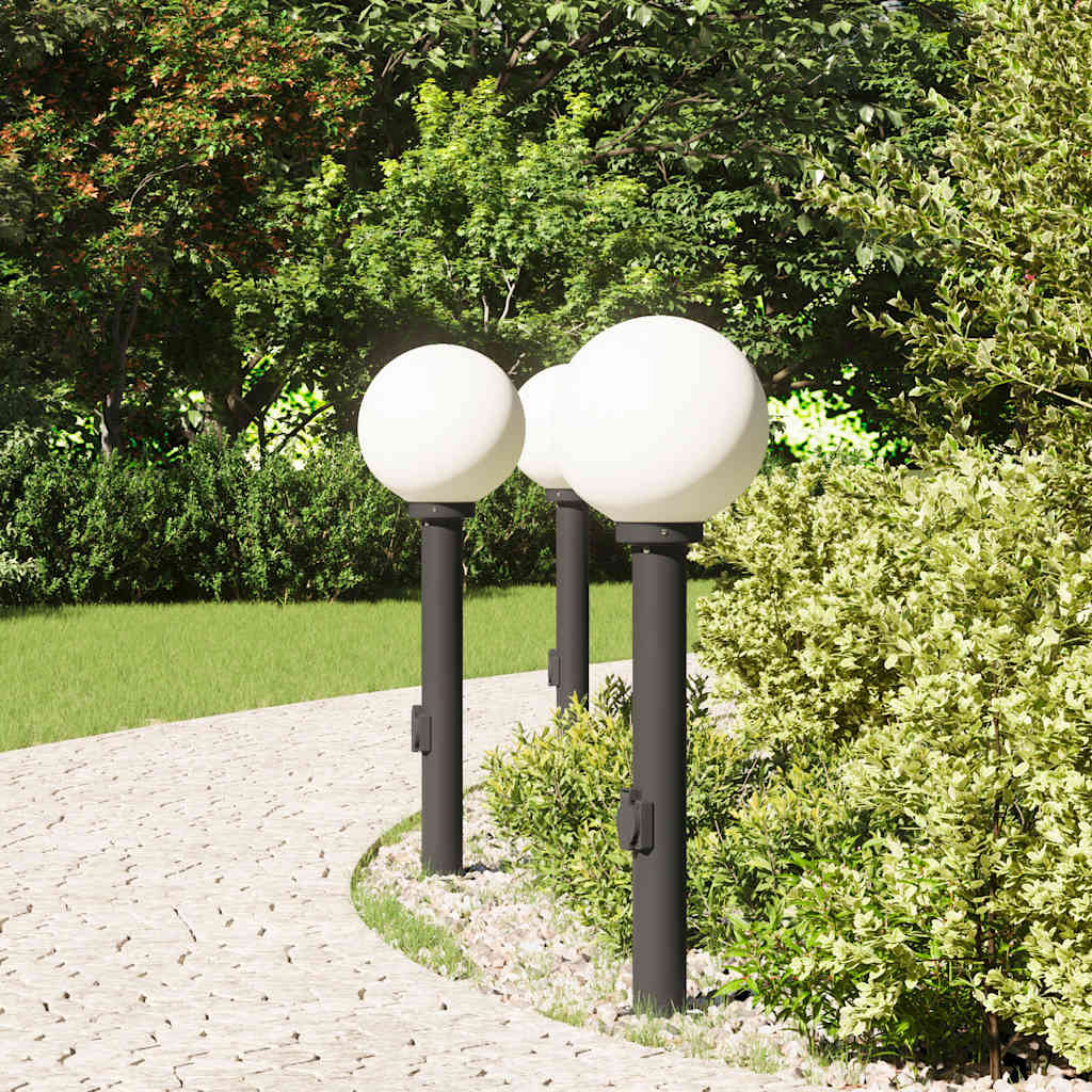 vidaXL Bollard Lights with Outlet 3 pcs 80 cm Black IP44