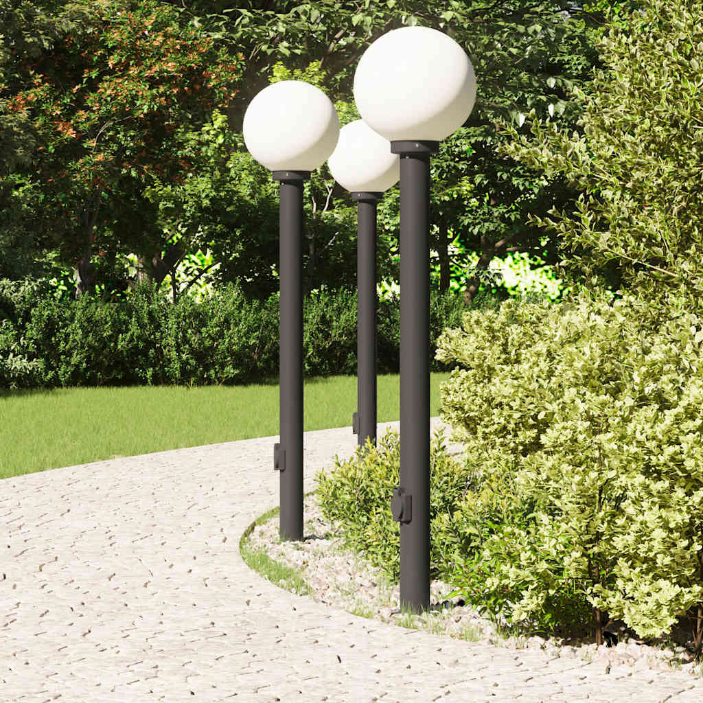 vidaXL Bollard Lights with Outlet 3 pcs 120 cm Black IP44