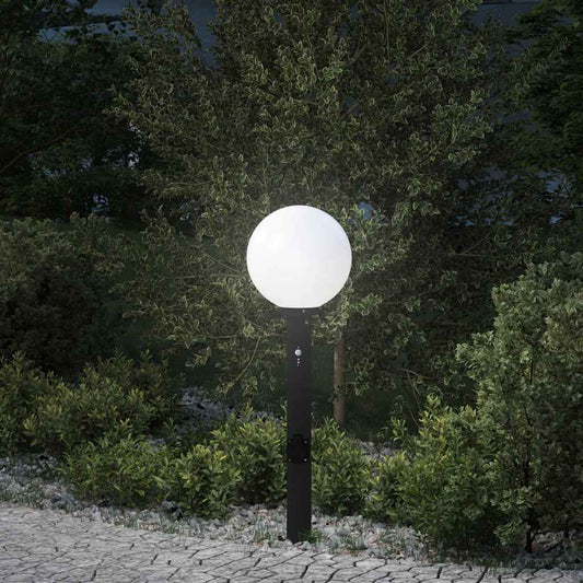 vidaXL Bollard Light with Sensor&Outlet 80 cm Black IP44