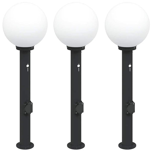 vidaXL Bollard Lights with Sensor&Outlet 3 pcs 80 cm Black IP44