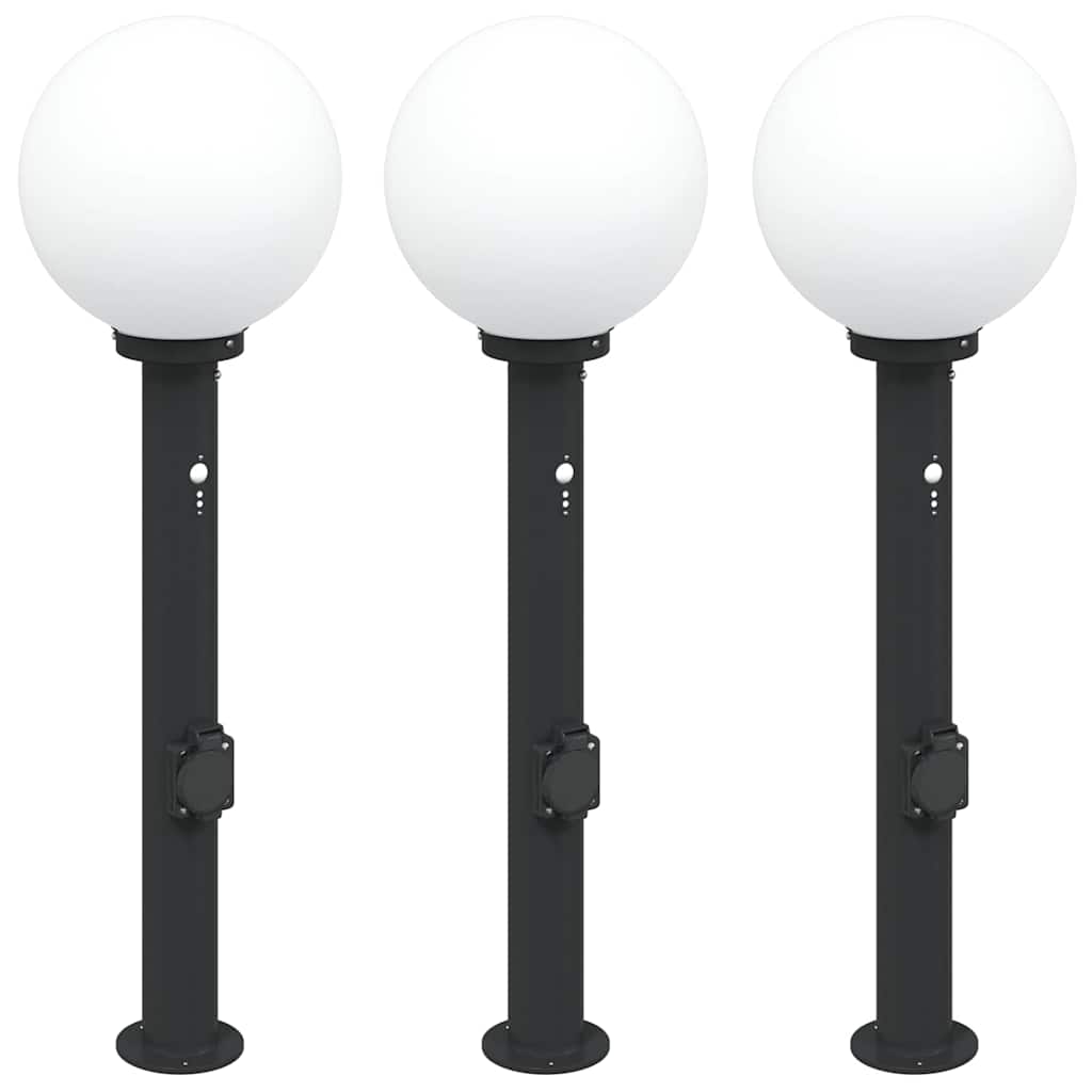 vidaXL Bollard Lights with Sensor&Outlet 3 pcs 80 cm Black IP44