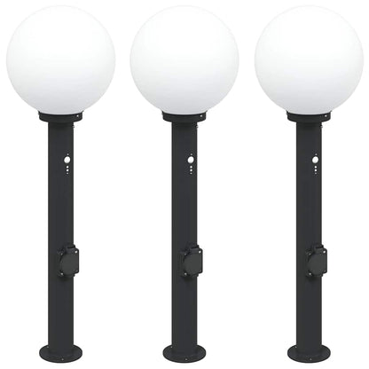 vidaXL Bollard Lights with Sensor&Outlet 3 pcs 80 cm Black IP44