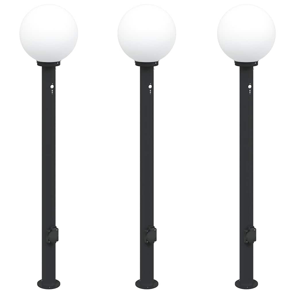 vidaXL Bollard Lights with Sensor&Outlet 3 pcs 120 cm Black IP44