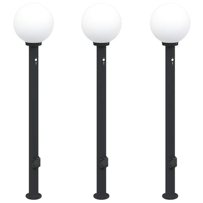 vidaXL Bollard Lights with Sensor&Outlet 3 pcs 120 cm Black IP44
