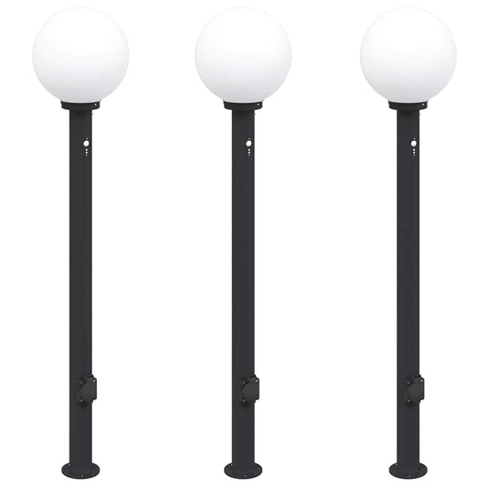 vidaXL Bollard Lights with Sensor&Outlet 3 pcs 120 cm Black IP44