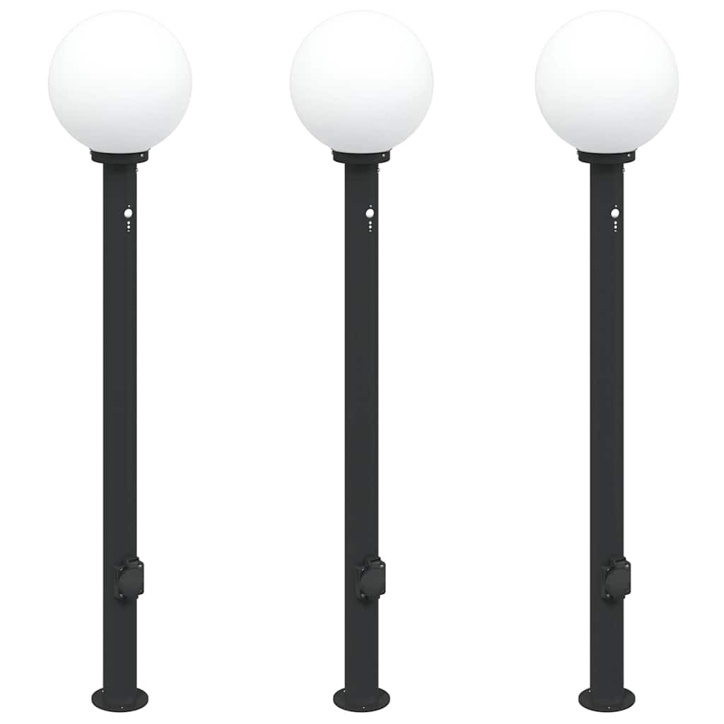 vidaXL Bollard Lights with Sensor&Outlet 3 pcs 120 cm Black IP44