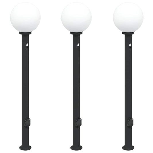 vidaXL Bollard Lights with Sensor&Outlet 3 pcs 120 cm Black IP44