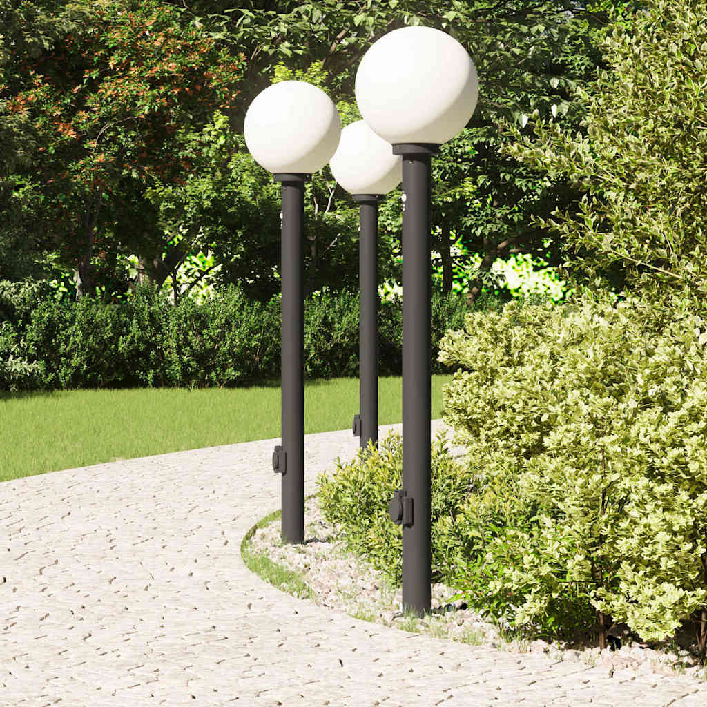 vidaXL Bollard Lights with Sensor&Outlet 3 pcs 120 cm Black IP44