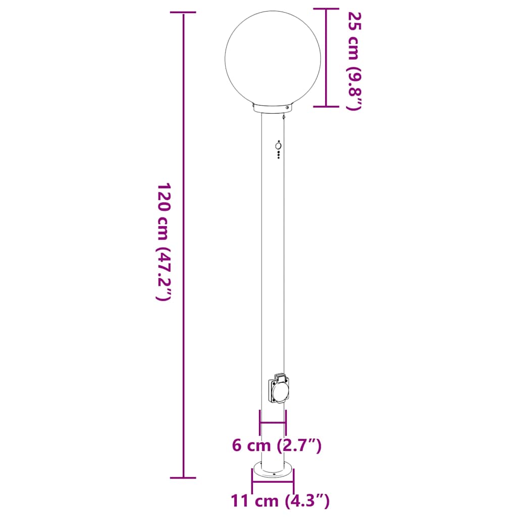 vidaXL Bollard Lights with Sensor&Outlet 3 pcs 120 cm Black IP44