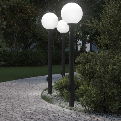 vidaXL Bollard Lights with Sensor&Outlet 3 pcs 120 cm Black IP44