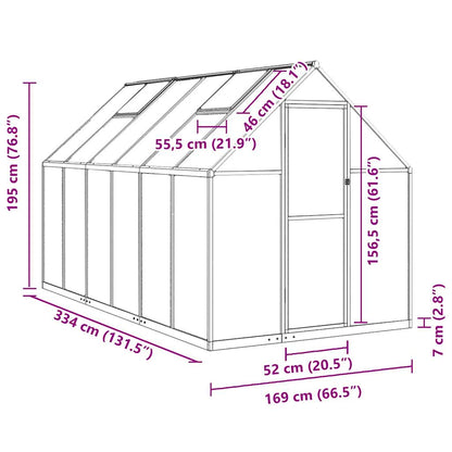 vidaXL Greenhouse with Base Frame Silver 334x169x195 cm Aluminium
