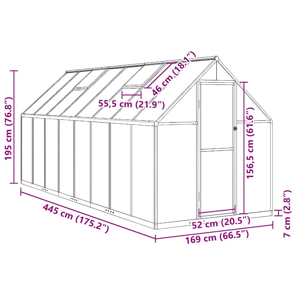 vidaXL Greenhouse with Base Frame Anthracite 445x169x195 cm Aluminium