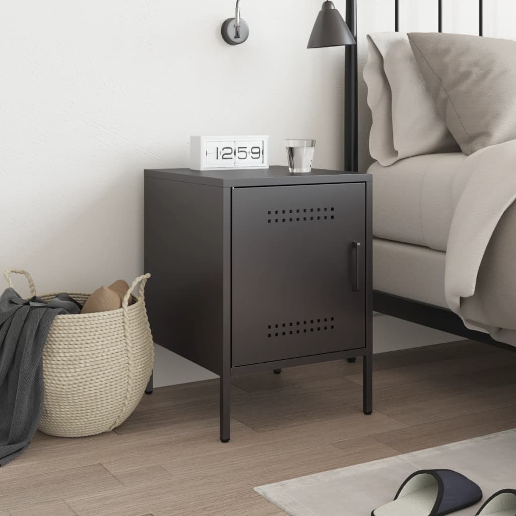 vidaXL Bedside Cabinet | Black | Steel | Small | Bedside Cabinet | Rectangular
