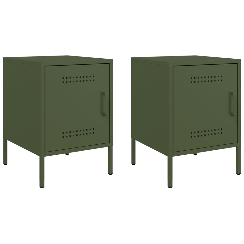 vidaXL Bedside Cabinets 2 pcs Olive Green 36x39x50,5 cm Steel