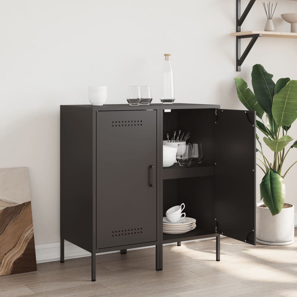 vidaXL Sideboards 2 pcs Black 36x39x79 cm Steel