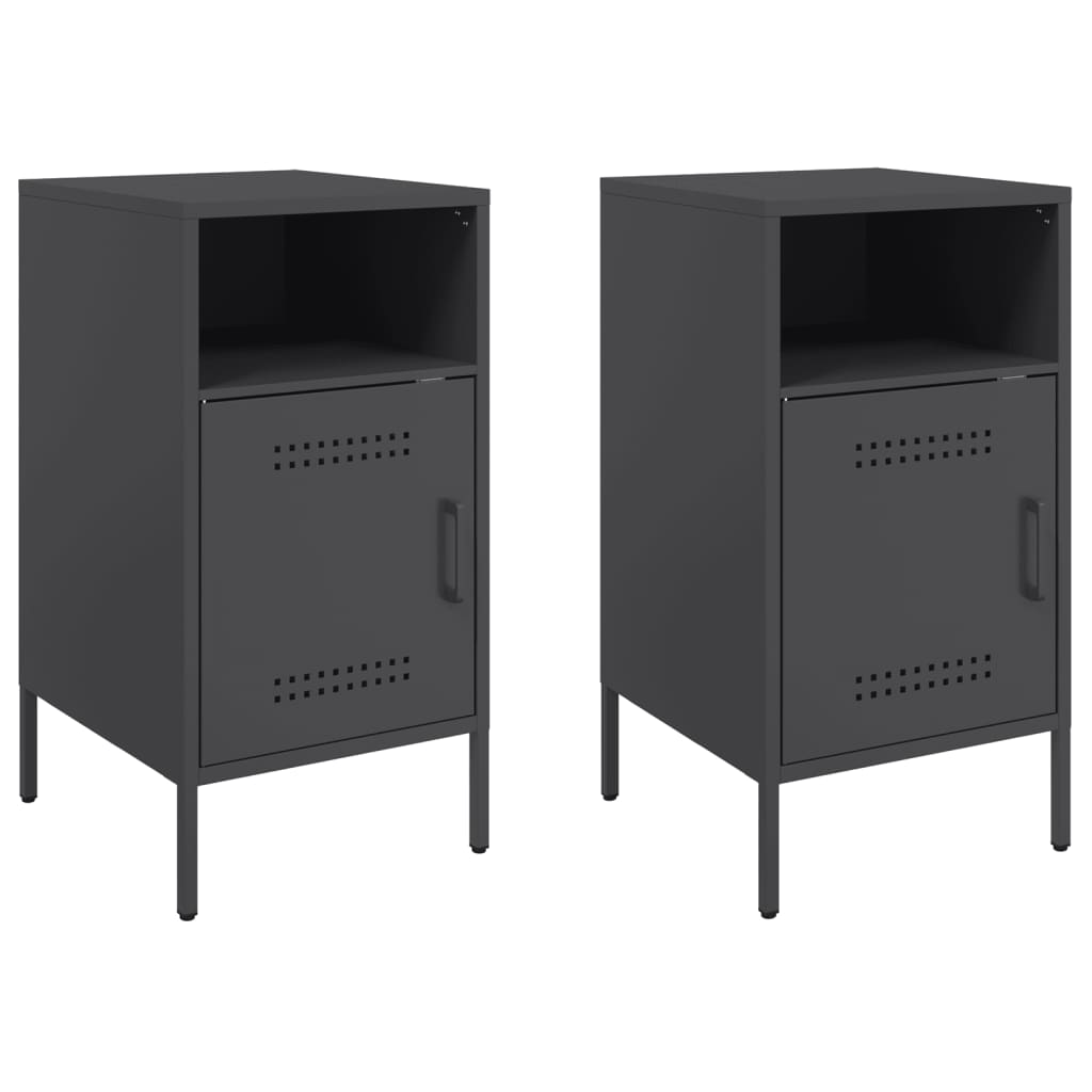 vidaXL Bedside Cabinet | Set of 2 | Black | Cold-rolled steel | Adjustable Feet