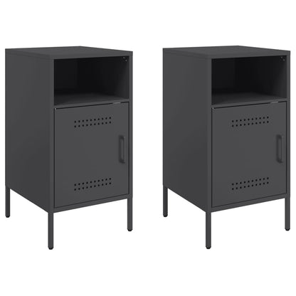vidaXL Bedside Cabinet | Set of 2 | Black | Cold-rolled steel | Adjustable Feet