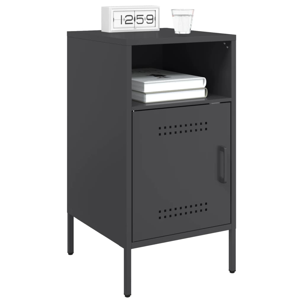 vidaXL Bedside Cabinet | Set of 2 | Black | Cold-rolled steel | Adjustable Feet