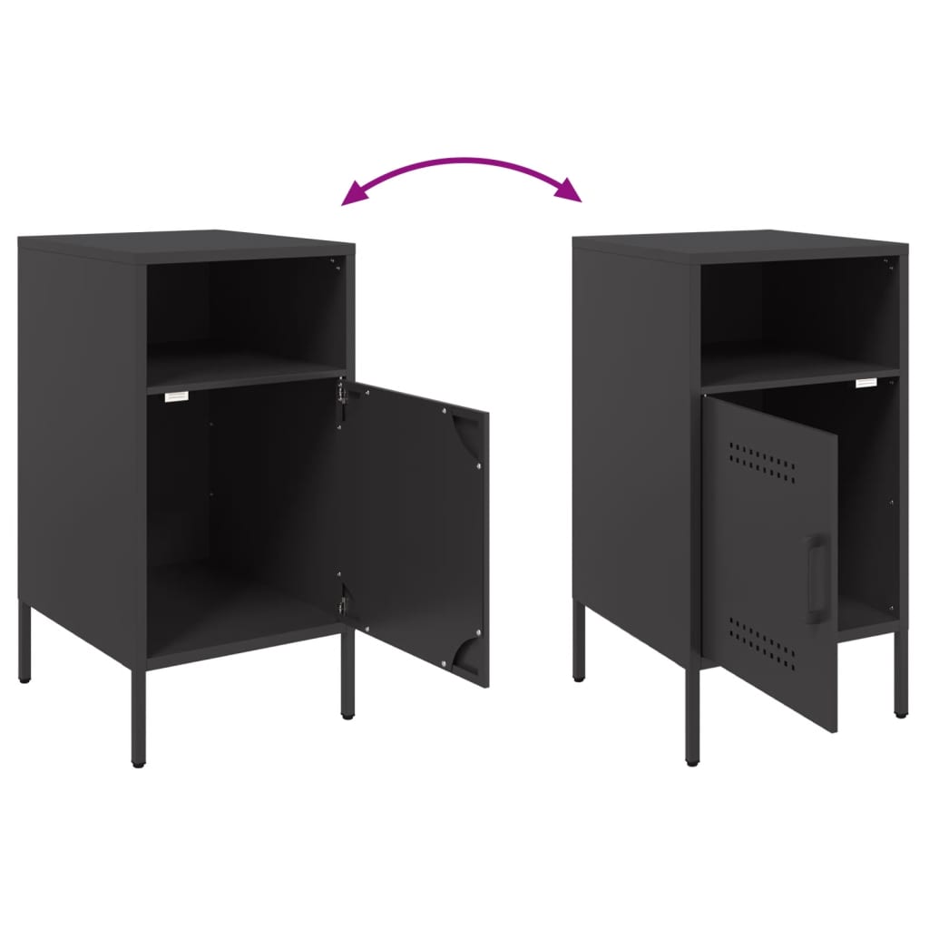 vidaXL Bedside Cabinet | Set of 2 | Black | Cold-rolled steel | Adjustable Feet