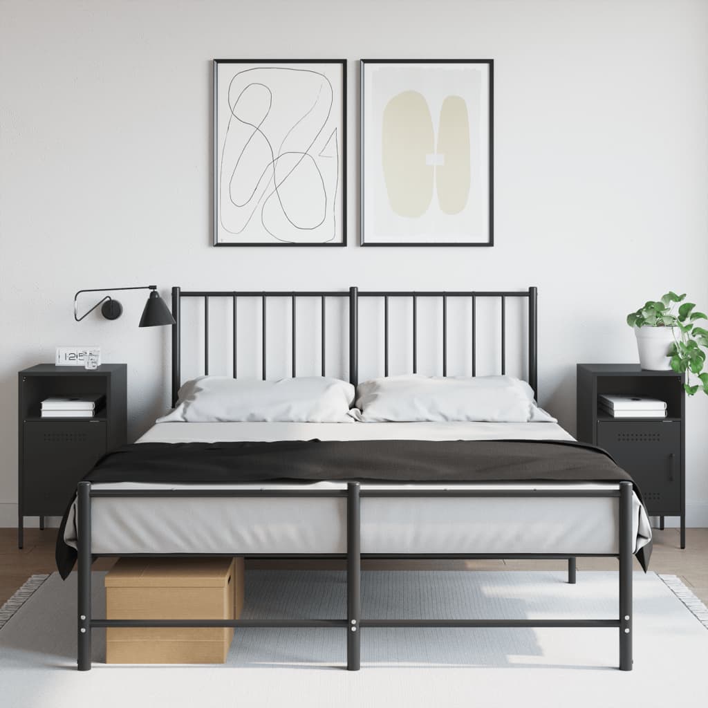 vidaXL Bedside Cabinet | Set of 2 | Black | Cold-rolled steel | Adjustable Feet