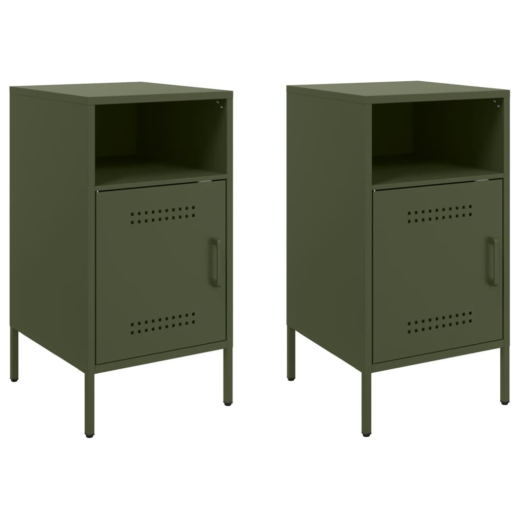 vidaXL Bedside Cabinet |  Set of 2 | Olive Green | Cold-Rolled Steel | Medium